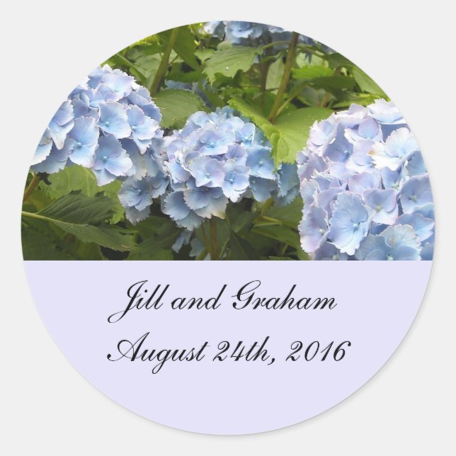 Sticker Rond Elégant Blue Hydrangea Enregistrer la date (Devant)