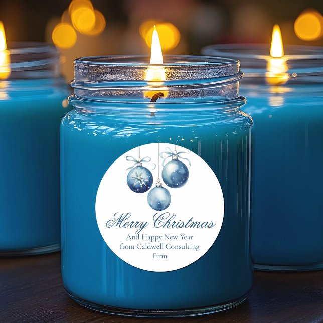 Sticker Rond Elegant Blue Joyeux Noël Ornaming Company (Créateur téléchargé)