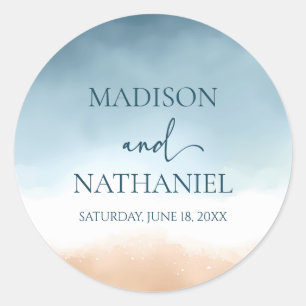 Sticker Rond Elégant Blue Ocean Beach Mariage de sable