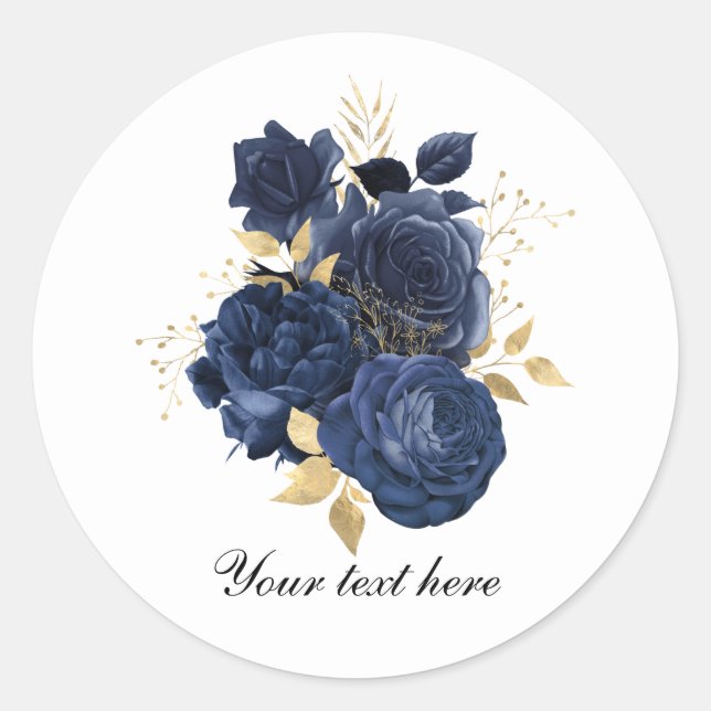 Sticker Rond Elegant blue roses Wedding customizable (Devant)