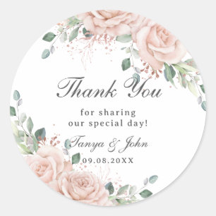 Sticker Rond Élégant Blush Floral Rose Gold Mariage