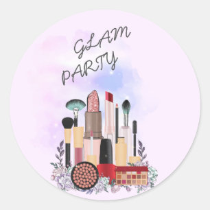 Sticker Rond Élégant Blush Girl Peintre de maquillage rose Glam