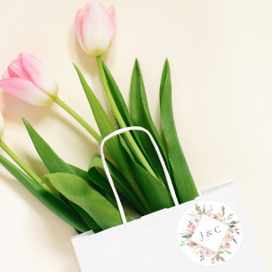 Sticker Rond Élégant Blush rose ivoire Floral Mariage