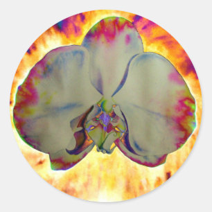 Sticker Rond Elégant boho abstrait aquarelle orchidée peinture