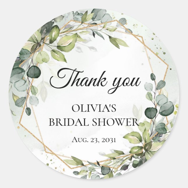 Sticker Rond Elégant boho aquarelle vert eucalyptus mariage (Devant)