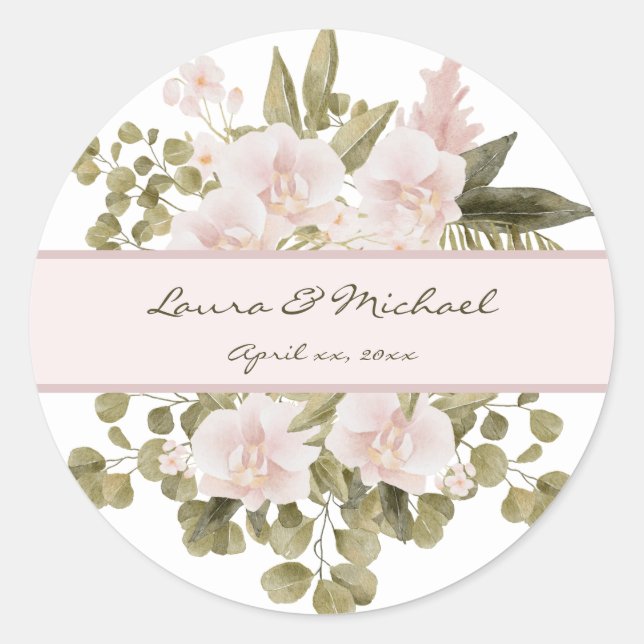 Sticker Rond Élégant BOHO Blush Pink Mariage (Devant)