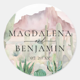 Sticker Rond Elégant Boho Desert Paysage Cactus Mariage