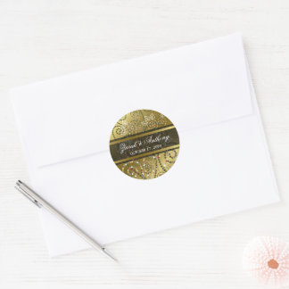 Sticker Rond Élégant Boho Dot Spirales Gold Mariage ethnique