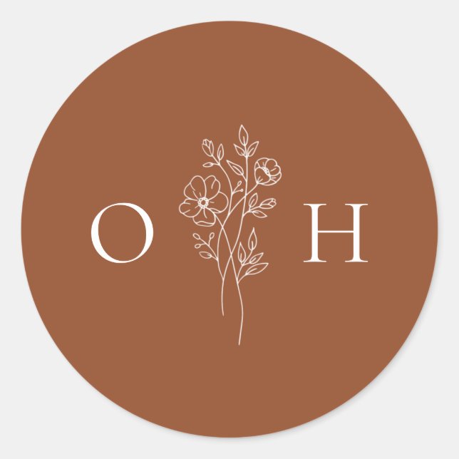 Sticker Rond Elégant Boho Floral Monogramme Enveloppe Phoques (Devant)