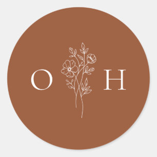Sticker Rond Elégant Boho Floral Monogramme Enveloppe Phoques