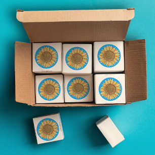 Sticker Rond Elégant Boho jaune et bleu Aquarelle tournesol