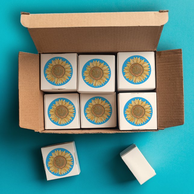 Sticker Rond Elégant Boho jaune et bleu Aquarelle tournesol (Créateur téléchargé)