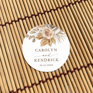 Sticker Rond Elégant Boho Neutre Floral Accents Mariage Faveur