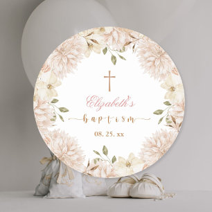 Sticker Rond Élégant Boho rose Baptême floral