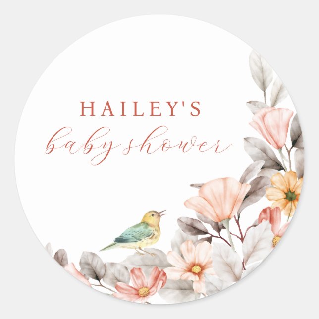 Sticker Rond Elegant Boho Rustic Fleur sauvage Baby shower (Devant)