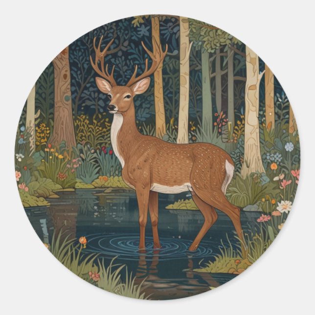 Sticker Rond Élégant boho rustique bois cerf wapiti (Devant)