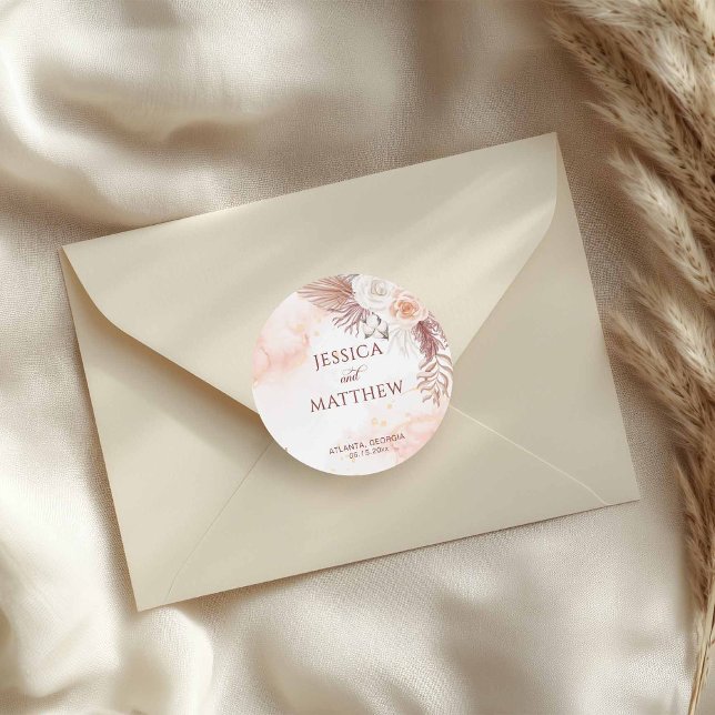 Sticker Rond Elégant Boho Style Rose Rose Floral Accueil (Créateur téléchargé)