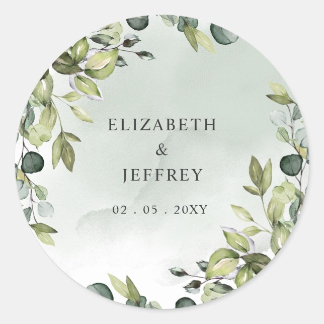 Sticker Rond Elégant Boho verdure Eucalyptus Mariage (Devant)
