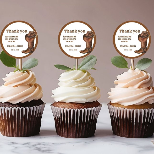 Sticker Rond Elégant Boho Western Cowboy Mariage Merci (Créateur téléchargé)