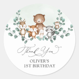 Sticker Rond Elégant Bois Eucalyptus Vert Bébé Animaux