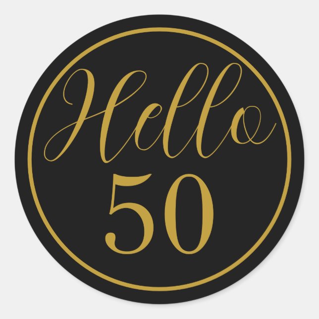 Sticker Rond Elegant Bonjour 50 Conception d'anniversaire (Devant)