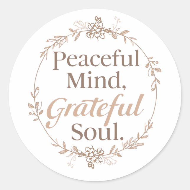 Sticker Rond Elegant Botanical Wreath with Zen Quote (Devant)