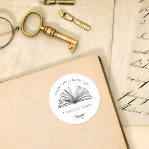 Sticker Rond Élégant Botanique De La Bibliothèque De Nom Person