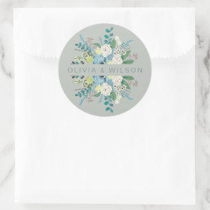 Sticker Rond Elégant Botanique Mer Vert chic Floral Classic Ro