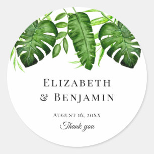 Sticker Rond Élégant Botanique Personnalisé Mariage Tropical Ve
