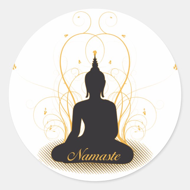 Sticker Rond Élégant Bouddha Namaste (Devant)