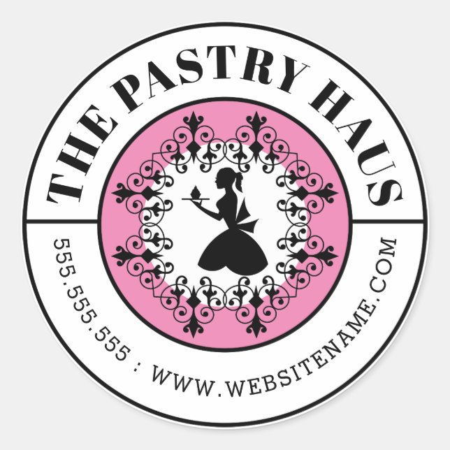 Sticker Rond Élégant Boulanger Silhouette Texte Courbé (Devant)