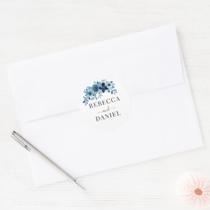 Sticker Rond Élégant bouquet de fleurs à l'aquarelle bleu pouss