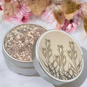 Sticker Rond Élégant bouquet de fleurs beige et or