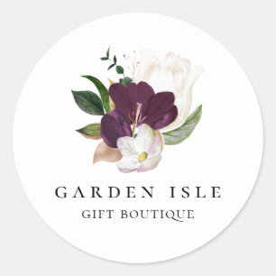 Sticker Rond Elégant bouquet floral violet ivoire