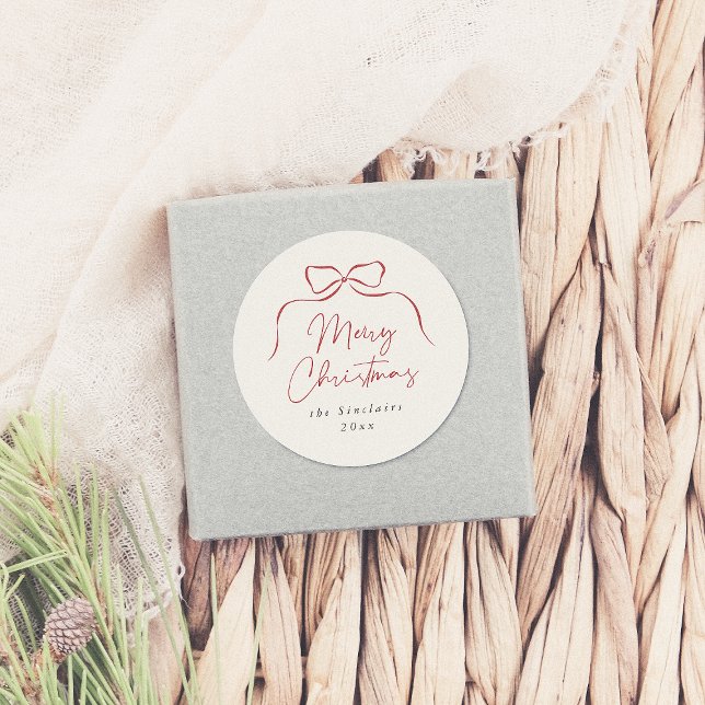 Sticker Rond Elegant Bow Joyeux Noël Nom de famille (Créateur téléchargé)