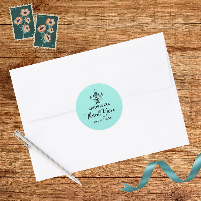 Sticker Rond Elegant Bride & Co. Réception de mariage sarcelle (Créateur téléchargé)