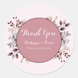 Sticker Rond Elégant Burgandy et Dusty Rose Mariage floral