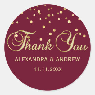 Sticker Rond Elégant BURGUNDY Red Gold Mariage Merci