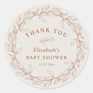 Sticker Rond Elegant Burnt Orange Botanical Thank You