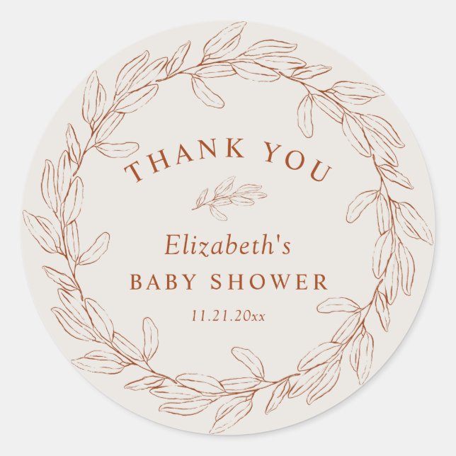 Sticker Rond Elegant Burnt Orange Botanical Thank You (Devant)