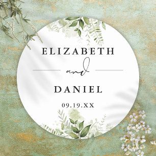 Sticker Rond Élégant cadeau de mariage moderne à la verdure flo