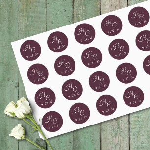 Sticker Rond Elégant Cadre Floral Rose Blush Purple Peach Blanc