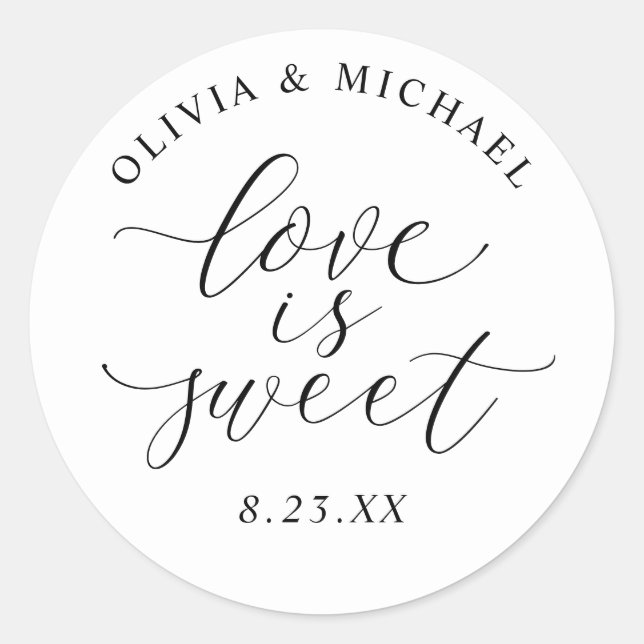 Sticker Rond Elegant Calligraphy Love is Sweet Wedding (Devant)