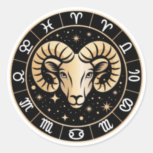 Sticker Rond Élégant Capricorne Zodiaque Constellation Or Noir