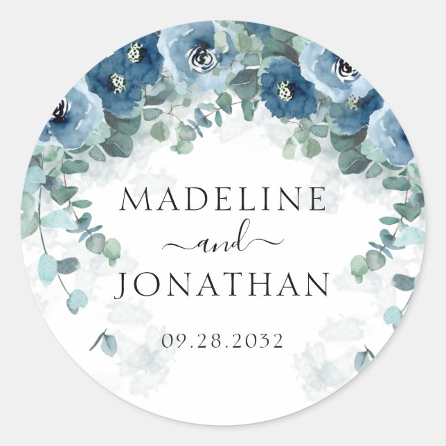 Sticker Rond Elégant Carré bleu bleu bleu floral Mariage fronta (Devant)