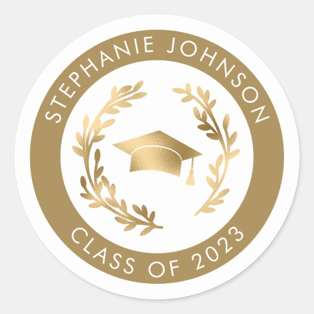 Sticker Rond Elegant casquette de graduation et couronne de la  (Devant)