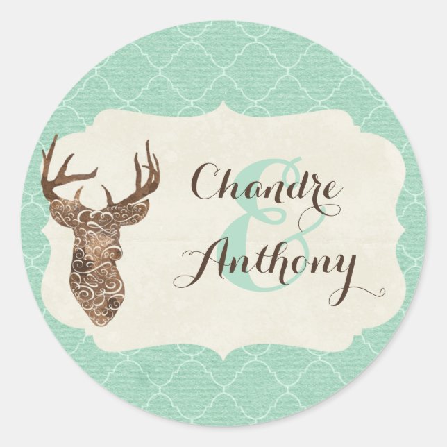 Sticker Rond Elégant Cerf Antlers Mariage campagnard rustique P (Devant)