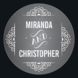 Sticker Rond Élégant Chalkboard Amour Personnalisé Favonalized<br><div class="desc">Style "Chalkboard" tendance avec typographie moderne,  personnalisé avec les noms de mariée et de mariée - parfait pour décorer les faveurs et sceller les enveloppes de mariage ou de faire-part. Coordonner avec beauté tous nos produits et invitations de style tableau noir.</div>