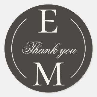 Sticker Rond Elegant Charcoal Monogram Wedding Thank You