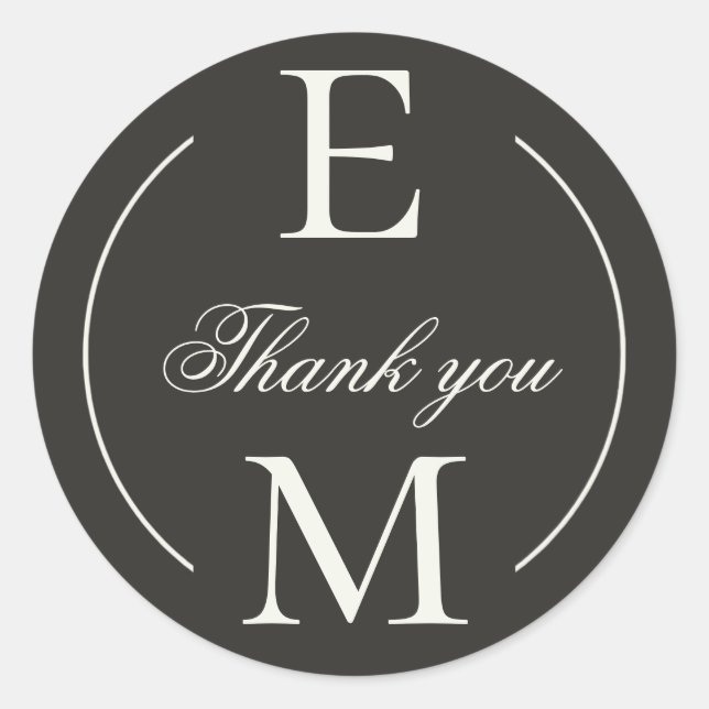 Sticker Rond Elegant Charcoal Monogram Wedding Thank You (Devant)